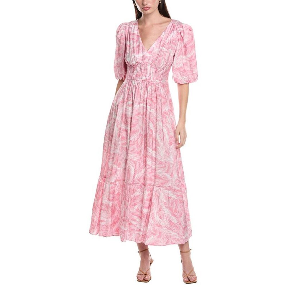 Maison Tara Womens Printed Marrakesh Short Sleeve Midi Dress, White